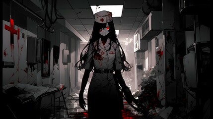 Naklejka premium Horror anime manga art, background illustration design
