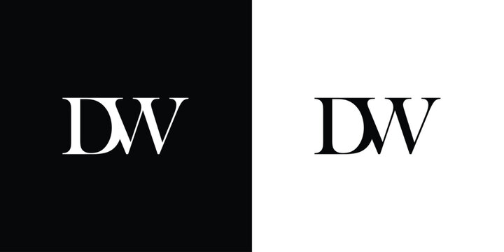 Abstract letter DW or WD logo icon incorporates with abstract shape in the creative way in black and white color
