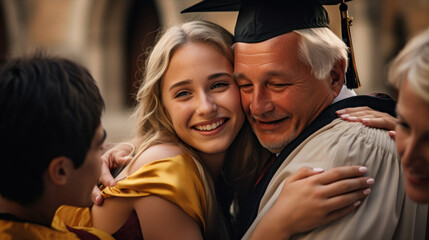 Fototapeta premium Pictures of the atmosphere at a university graduation ceremony. Emotions: happiness, pride, joy, delight.