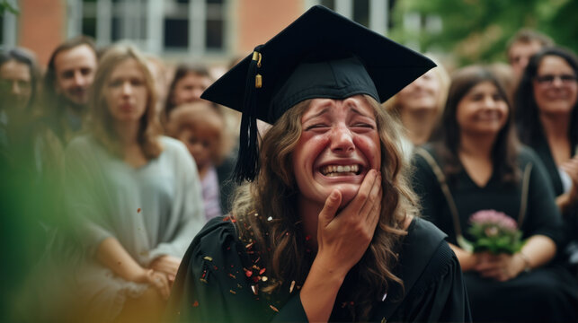 Pictures of the atmosphere at a university graduation ceremony. Emotions: happiness, pride, joy, delight.