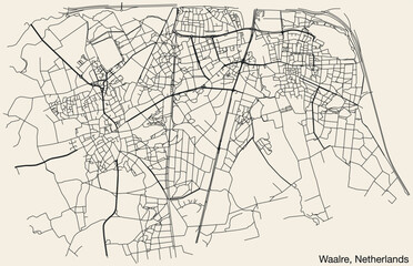 Detailed hand-drawn navigational urban street roads map of the Dutch city of WAALRE, NETHERLANDS with solid road lines and name tag on vintage background - obrazy, fototapety, plakaty