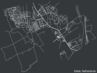 Detailed hand-drawn navigational urban street roads map of the Dutch city of EELDE, NETHERLANDS with solid road lines and name tag on vintage background