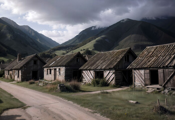 Fototapeta na wymiar Abandoned village in the mountains