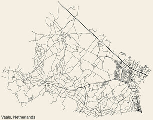 Detailed hand-drawn navigational urban street roads map of the Dutch city of VAALS, NETHERLANDS with solid road lines and name tag on vintage background