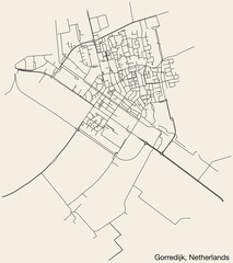 Detailed hand-drawn navigational urban street roads map of the Dutch city of GORREDIJK, NETHERLANDS with solid road lines and name tag on vintage background