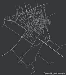Detailed hand-drawn navigational urban street roads map of the Dutch city of GORREDIJK, NETHERLANDS with solid road lines and name tag on vintage background