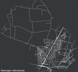 Detailed hand-drawn navigational urban street roads map of the Dutch city of TETERINGEN, NETHERLANDS with solid road lines and name tag on vintage background