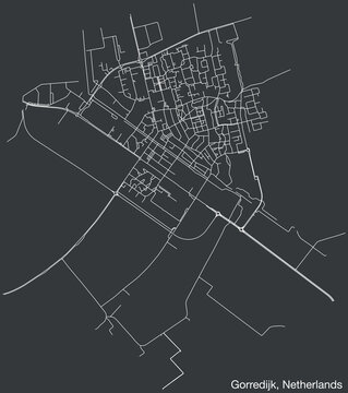 Detailed hand-drawn navigational urban street roads map of the Dutch city of GORREDIJK, NETHERLANDS with solid road lines and name tag on vintage background