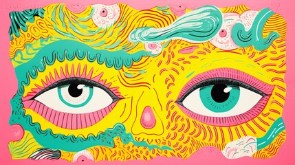Create unique artwork with a hand-drawn design on textured paper, enhanced by vivid hues from Risograph printing.