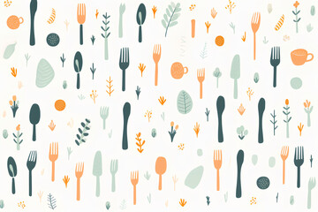 Simplistic Cutlery and Utensil Pattern on Neutral Background - obrazy, fototapety, plakaty