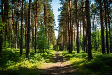 Obraz premium Pine Forest Path. Generative Ai