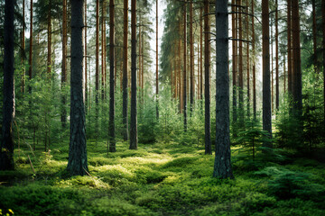 Pine Forest Path. Generative Ai