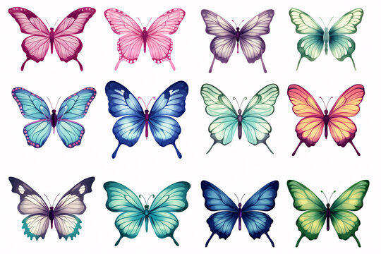 A compilation of vibrant butterflies to be used for postcards, invitations, and creative projects.