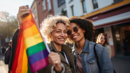 People celebrating gay pride festival - LGBTQ community concept