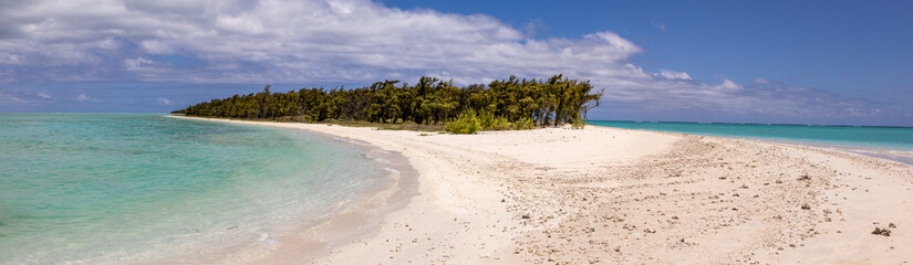 panoramic beach scene on cocos island off the coast of Rodrigues island. also known as Ile aux Cocos