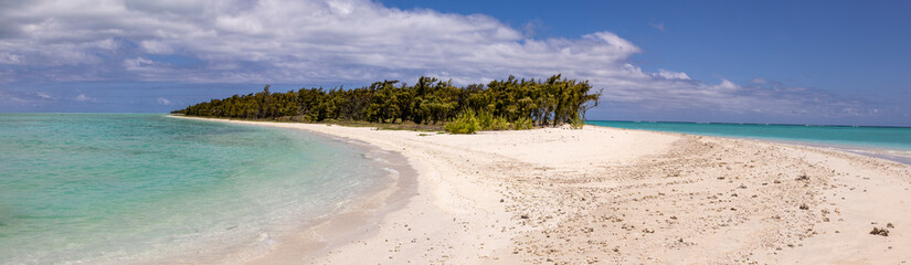 panoramic beach scene on cocos island off the coast of Rodrigues island. also known as Ile aux Cocos