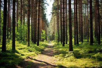 Fototapeta premium Pine Forest Path. Generative Ai