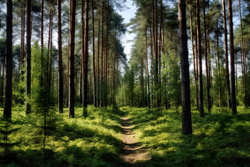 Fototapeta premium Pine Forest Path. Generative Ai