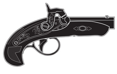 Vector illustration of percussion little gun Derringer Philadelphia. Black. Right side.
