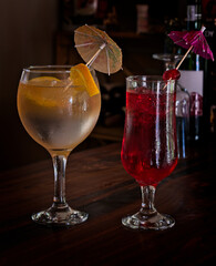 Colorful cocktails on bar counter