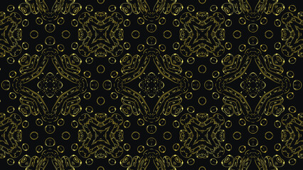 Abstract beautiful multicolor kaleidoscope background. Psychedelic yellow, gold geometric shapes. Beautiful multicolor kaleidoscope texture. Unique kaleidoscope design. Vector illustration.