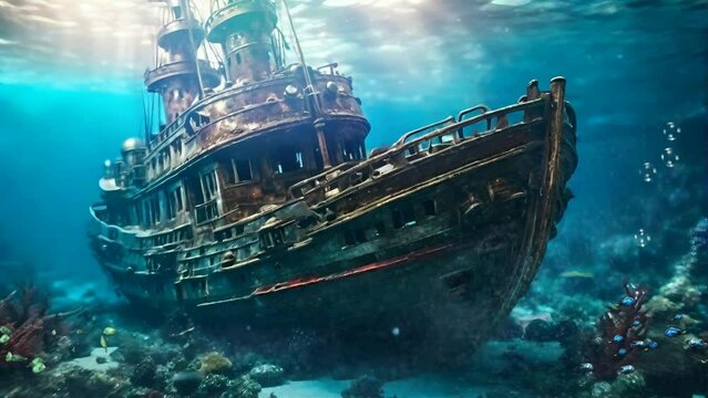 shipwreck in the sea, Seamless Animation Video Background in 4K Resolution	