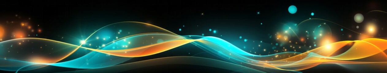 Abstract Light Wave Lines teal and yellow. Motion Blur Panorama. Beautiful business background for presentation.