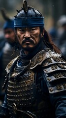 Naklejka premium samurai warrior portrait. generative AI illustration. 