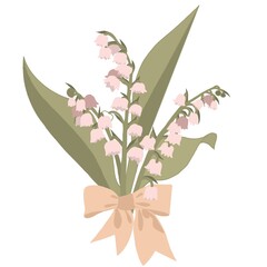 Minimalistic, laconic bouquet of lilies of the valley with a delicate bow in vintage style.

For spring holiday cards, Mother's Day, greeting cards, wedding invitations, business cards and flower shop