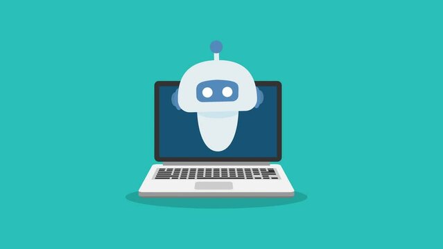 AI robot service animation concept. Content marketing intelligence. AI-Powered Marketing Campaign - 2D Animated Video Presentation.