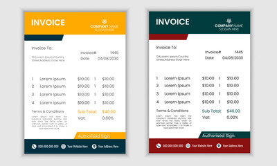 Modern minimal vector business invoice template .Business stationery design payment agreement design template.
