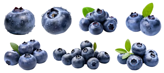 Tuinposter Blueberry Blueberries Bilberry Bilberries, many angles and view side top front sliced halved bunch cut isolated on transparent background cutout, PNG file. Mockup template for artwork graphic design © Sandra Chia