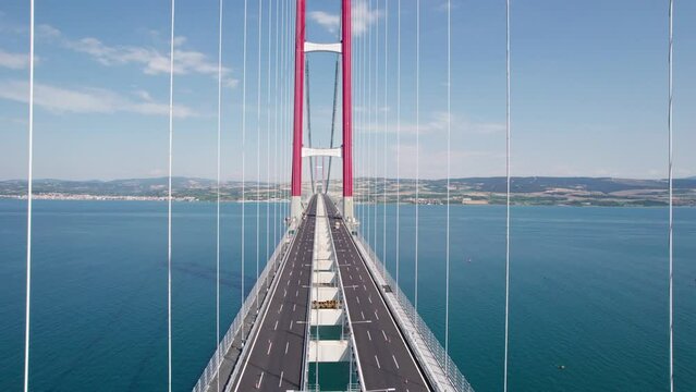 highway drone view, aerial, 1915 Canakkale Bridge, Canakkale, fg01