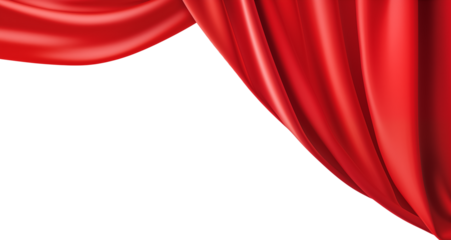 Red curtain, theater stage. Red Satin Border isolated on transparent background, png. 
