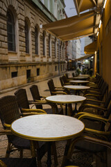 Empty restaurant outdoor seating in Croatia.