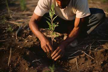 Fototapeta premium person planting a tree, plants to stop global warming, save planet and environment, 