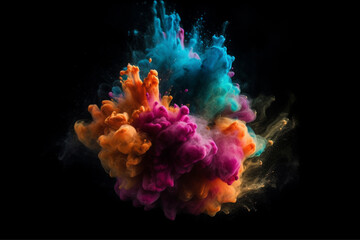 Fototapeta na wymiar Colorful mixed rainbow powder explosion isolated on black background