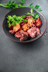 chicken liver confit chicken meat offal cooking appetizer eating meal food snack on the table copy space food background rustic top view