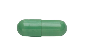 A pill, a tablet of green color isolated on a white background. Close-up. Top view. PNG