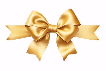 A golden bow with ribbon, symbolizing festive gift-giving, is cut out of a white background.