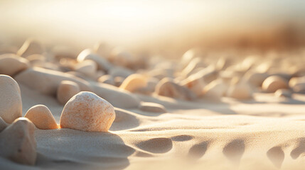 A photo of a relaxing scene of the beach with stones - Powered by Adobe