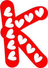 K Alphabet red letter,white heart frame, Valentine