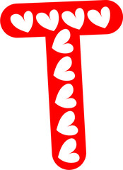 T Alphabet red letter,white heart frame, Valentine