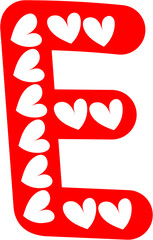 E Alphabet red letter,white heart frame, Valentine