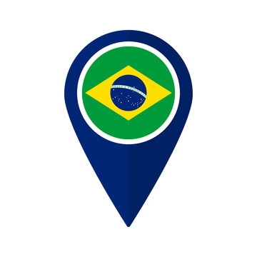 Flag of Brazil flag on map pinpoint icon isolated blue color