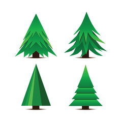 Christmas tree. Set of original 3D Christmas trees on white. Vector illustration