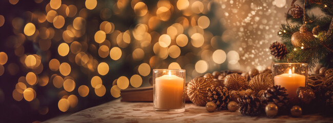 Yuletide Ambiance with Radiant Decor, Christmas background with bokeh 