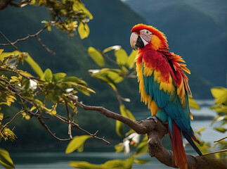 blue , Red and yellow macaw- Created with Generative AI Technology