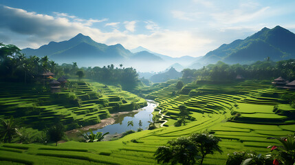 beautiful rice field terrace in Indonesia,