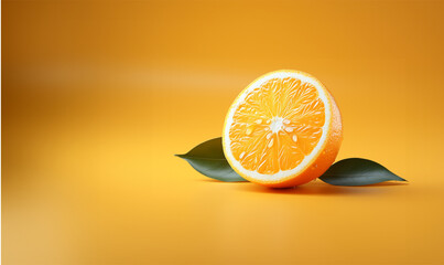 delicious cut half orange and isolated orange background, orange juice droplets